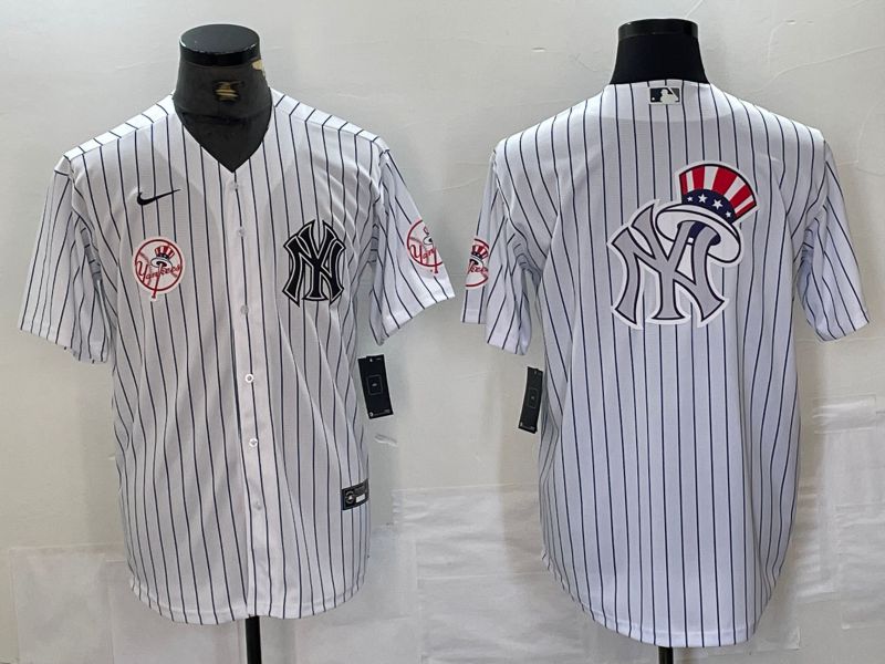 Men New York Yankees Blank White Stripe Second generation joint name Nike 2024 MLB Jersey style 15